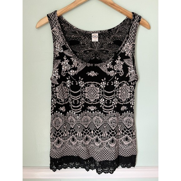 Bila Tank Top S Black Floral Paisley Sequin Boho Peasant Ruffle - Picture 1 of 5